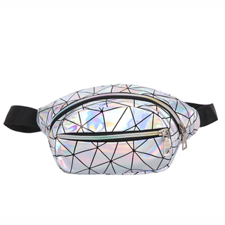 PU Waterproof Shiny Waist Bag Laser Shoulder Crossbody Bag with Adjustable Belt for Travel Party Festival Rave Running Hiking 