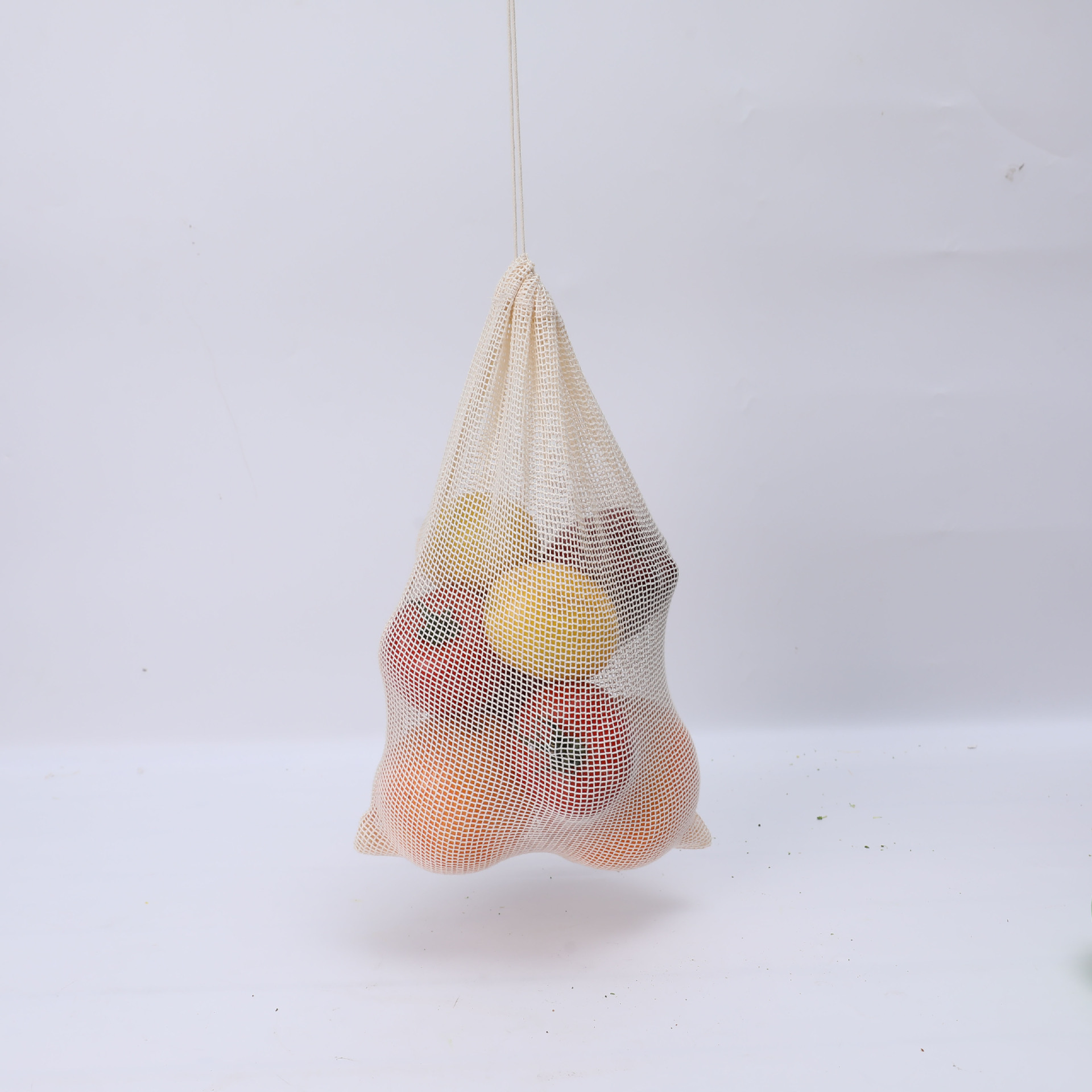 Eco-friendly biodegradable cotton drawstring mesh bag shopping bag carrying vegetables and fruits manufacture 