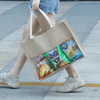 Burlap Bags with Laminated Interior and Soft Handles Reusable Transparent Large Capacity Shopping Grocery Tote Bag