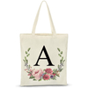 Reusable Eco - Friendly Personalized Floral Initial Canvas Tote Bags for Women Girls Grocery Shopping Bags Gift Bags 