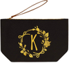 Canvas Black Cosmetic Bag Elegant Wedding Gifts for Bride Monogrammed Personalized Gifts for Women Travel Makeup Bag Pouch for Birthday Gifts Teacher Gifts 